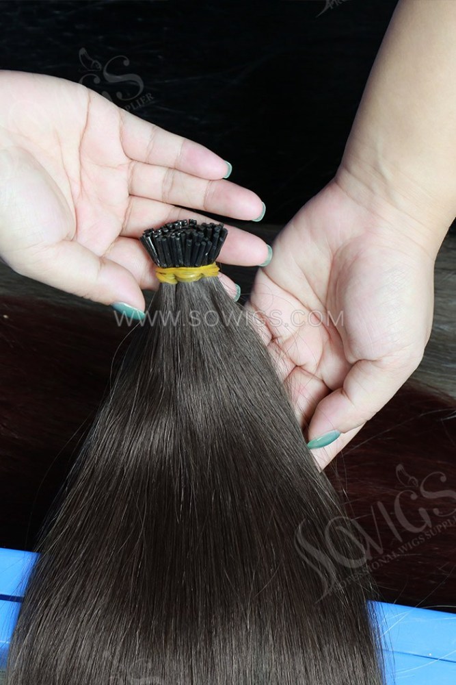 Brown Color 2# Raw I Tip Hair Extension 100 strands/100g/Pack Straight Human Hair