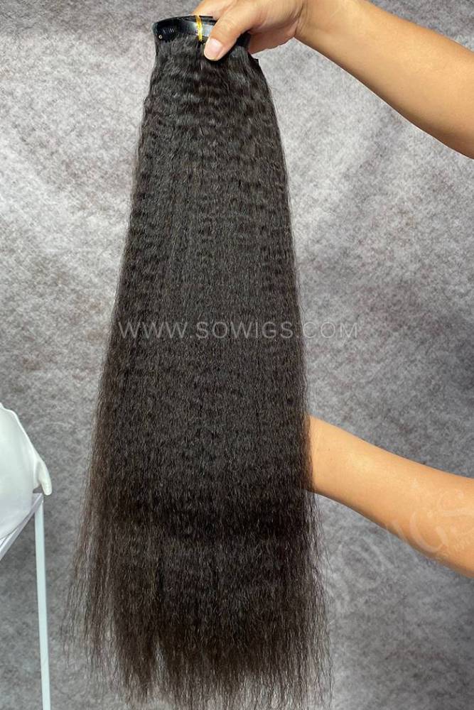 Seamless Clip Extension Kinky Straight 1Pack/7pcs/120gram PU Clip Hair Extension Natural Color