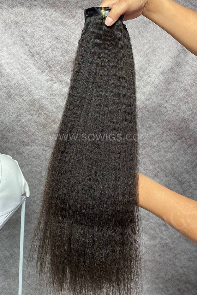 Seamless Clip Extension Kinky Straight 1Pack/7pcs/120gram PU Clip Hair Extension Natural Color