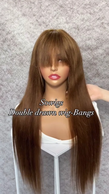 SDD Super Double Drawn Bone Straight Curtain Bangs 1.5x3 Transparent Lace Closure Wig 100% Human Hair Wig
