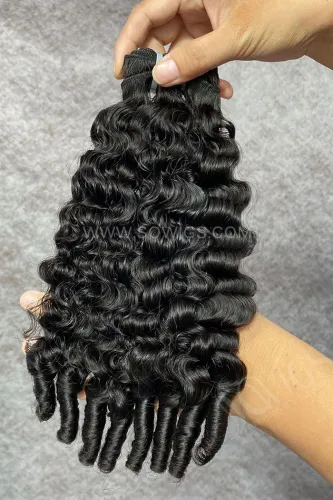1 Bundle Double Drawn Burmese Spiral 100% unprocessed Virgin Human Hair Extension Natural Black