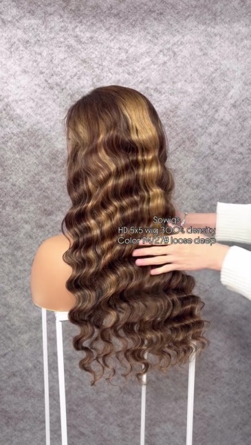 Highlighted Color P4/27# HD 5x5 Lace Closure Wig Glueless Lace Wigs Unprocessed 100% Virgin Human Hair Wig