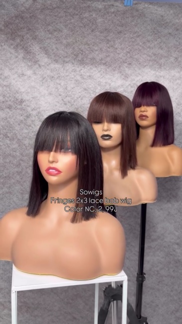 Sowigs Wholesale Package 3pcs Frings Bob Wigs With 2x3 Lace Bone Straight 100% Human Hair Wigs