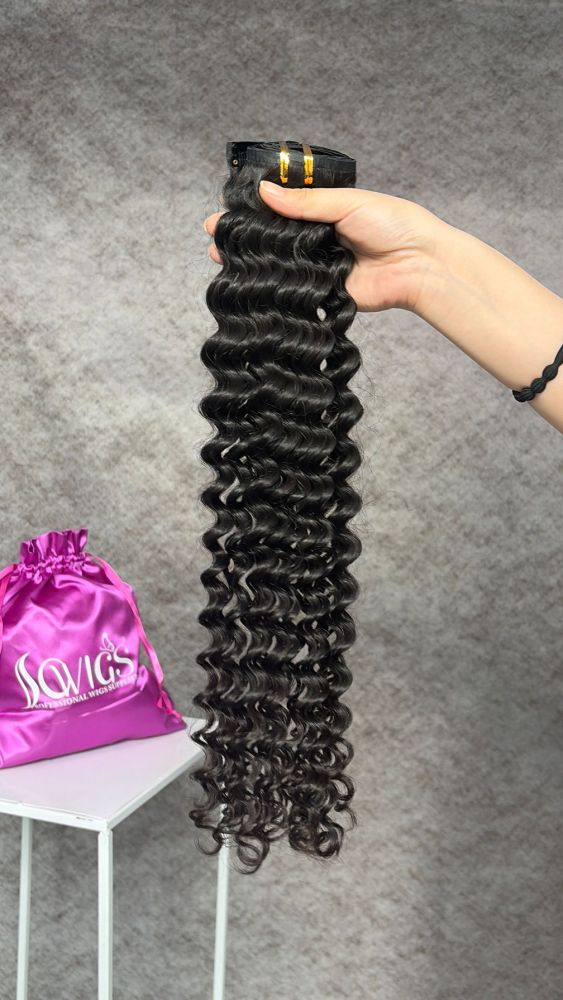 Seamless Clip Extension Deep Curly 1Pack/7pcs/120gram 14inch-30inch Invisible PU Clip Hair Extension Natural Color
