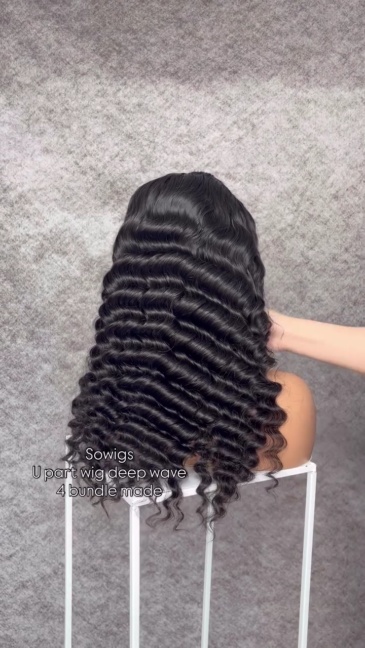 12-40inch U Part Wigs V Part Wigs Deep Wave Virgin Human Hair Natural Color