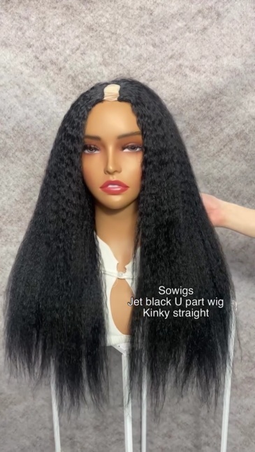 Color 1# Jet Black 3 Bundle Completed U Part Wigs V Part Wigs Virgin Human Hair Wig