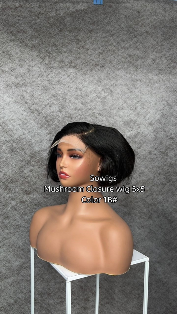 10inch Mushroom Wig 5x5 Lace Closure Wig 300% Density 100% RAW Hair Wig