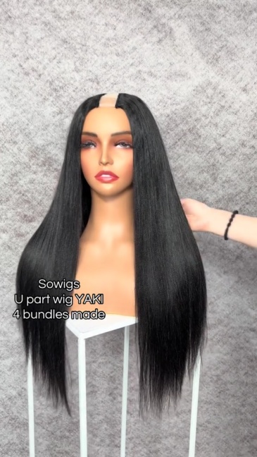U Part Wigs V Part Wigs Yaki Straight 100% Virgin Human Hair Natural Color