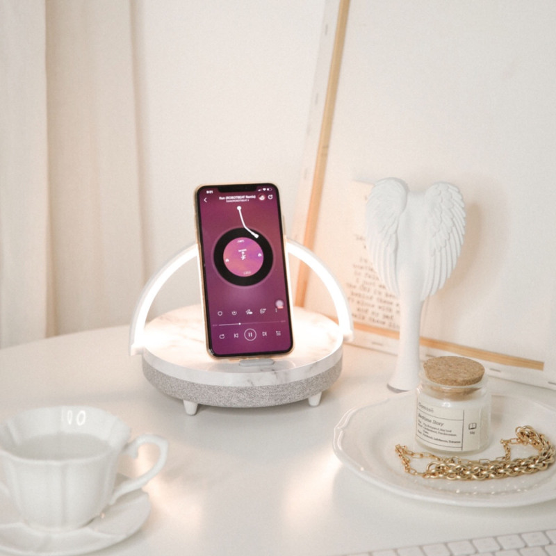 4 IN1 Wireless Charging + Bluetooth Speaker + Phone Holder + Desk Lamp ODL - 21