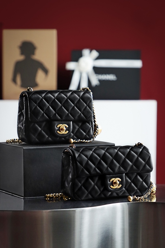 Chanel CF Mini 17 &amp; 20 Rectangular Flap with Pearl Crush Black BCA009