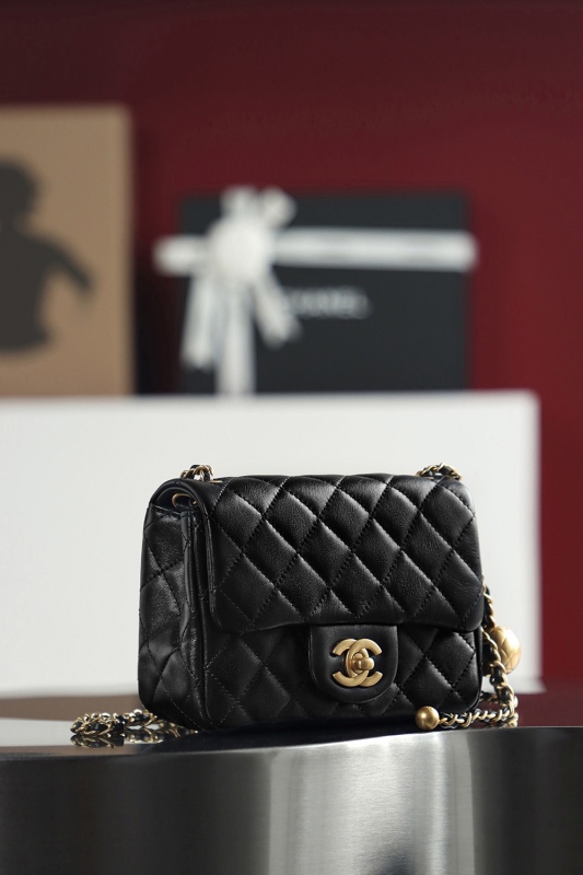 Chanel CF Mini 17 &amp; 20 Rectangular Flap with Pearl Crush Black BCA009