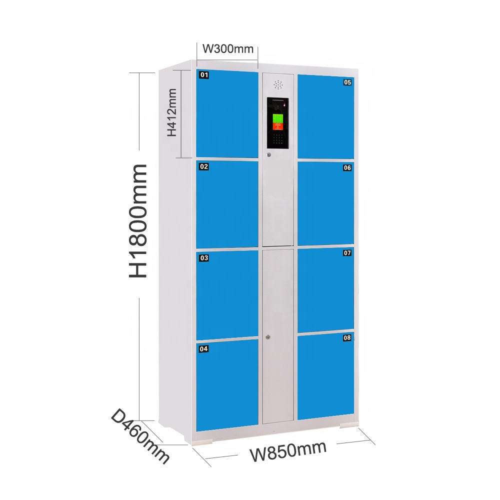 Best Selling Sky Blue 8 Door Face Recognition Supermarket Library Gym Electronic Locker