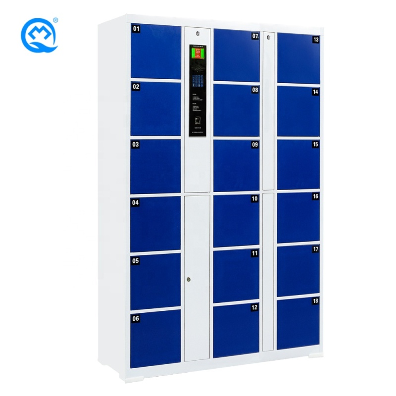 High Quality smart locker cabinet 18 Door Blue Fingerprint Identification Metal Wardrobe Lockers School Dormitory Office Wardrobe