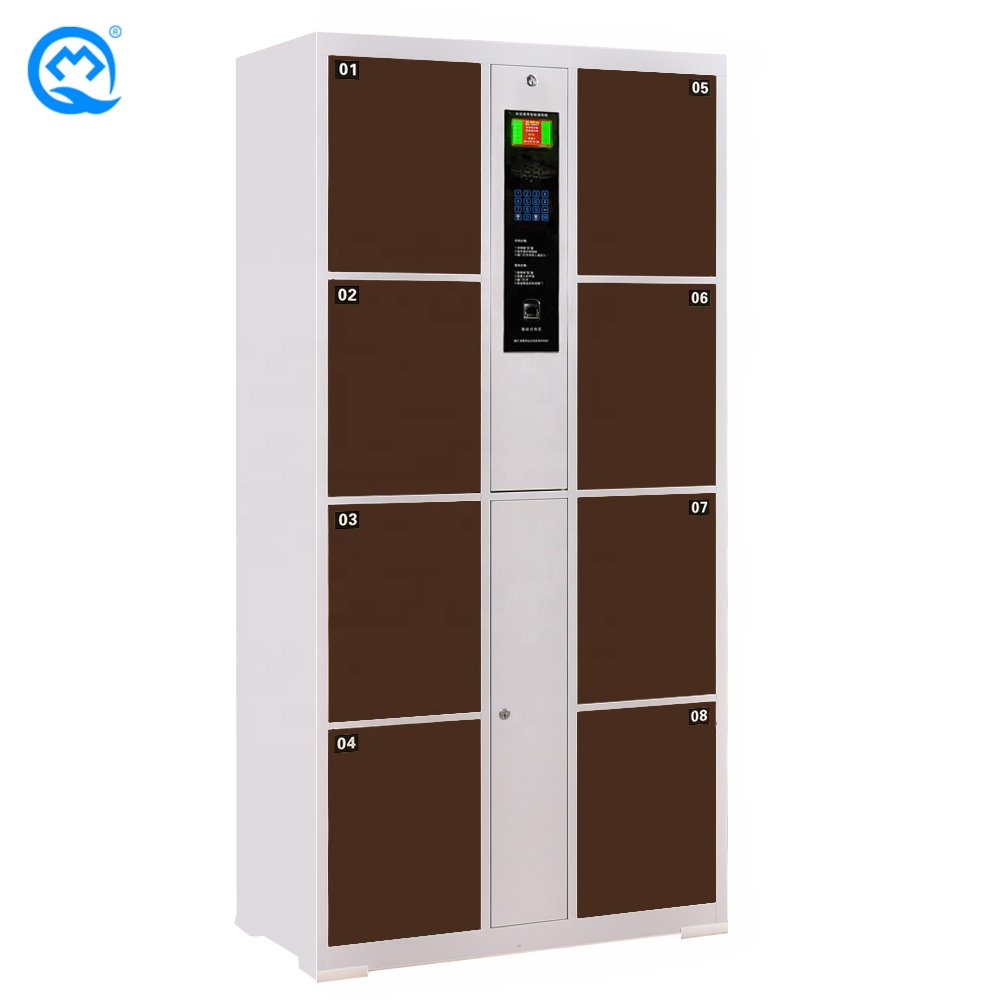 Efficient Environmental Protection Package Locker Brown 8 Door Fingerprint Identification Villa / Bar Metal Locker