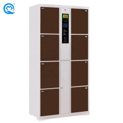 Efficient Environmental Protection Package Locker Brown 8 Door Fingerprint Identification Villa / Bar Metal Locker