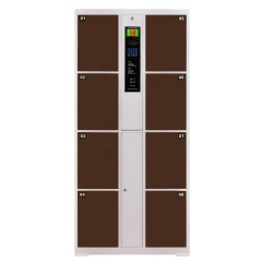 Efficient Environmental Protection Package Locker Brown 8 Door Fingerprint Identification Villa / Bar Metal Locker