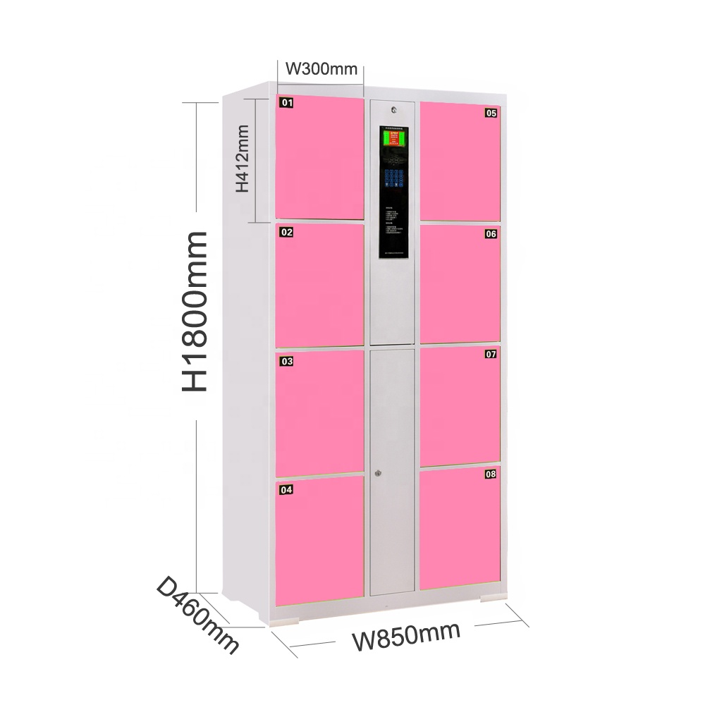 Intelligent Cold Rolled Steel 8 door Self-coding Identification Locker library / Restaurant Electronic Locker