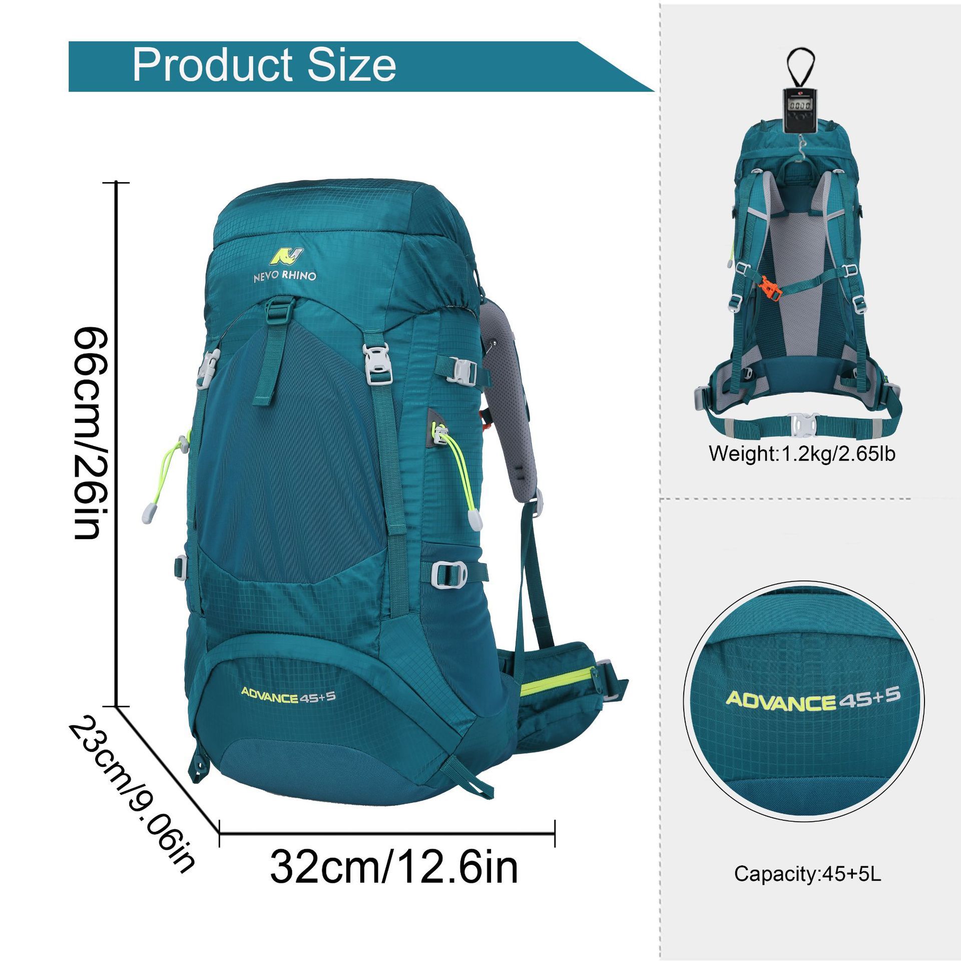 Huge volume Sports Explorer Backpack Full Internal Frame - Adjustable Backpacking Travel Gear - Water-Repellant Rainfly Cover, Sleeping Bag & 3-Liter Hydration Bladder Pack Storage - Graphite, 45+5L