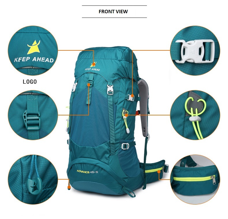 Huge volume Sports Explorer Backpack Full Internal Frame - Adjustable Backpacking Travel Gear - Water-Repellant Rainfly Cover, Sleeping Bag & 3-Liter Hydration Bladder Pack Storage - Graphite, 45+5L