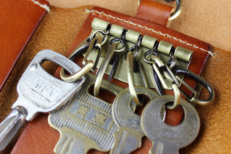 Car Key case,Genuine Leather Car Key Chain Keychain Holder Metal Hook and Keyring Zipper Bag for Remote Key Fob