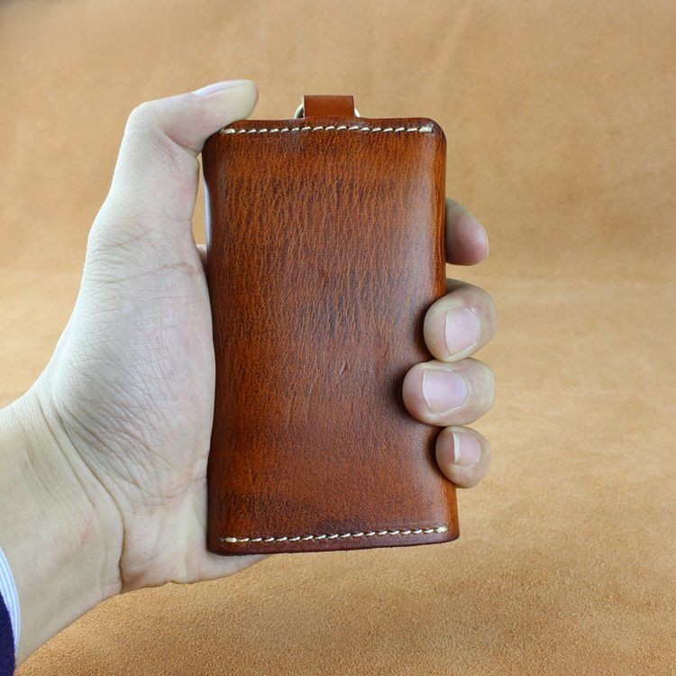 Car Key case,Genuine Leather Car Key Chain Keychain Holder Metal Hook and Keyring Zipper Bag for Remote Key Fob