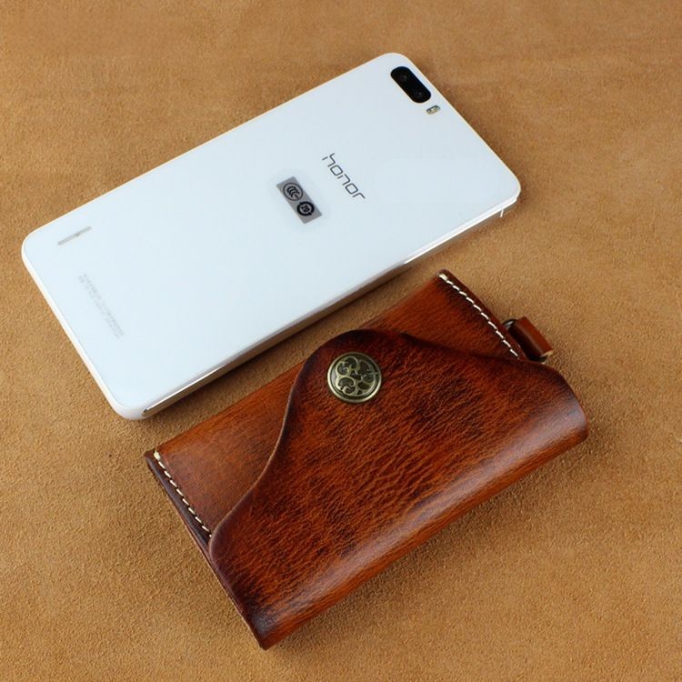 Car Key case,Genuine Leather Car Key Chain Keychain Holder Metal Hook and Keyring Zipper Bag for Remote Key Fob