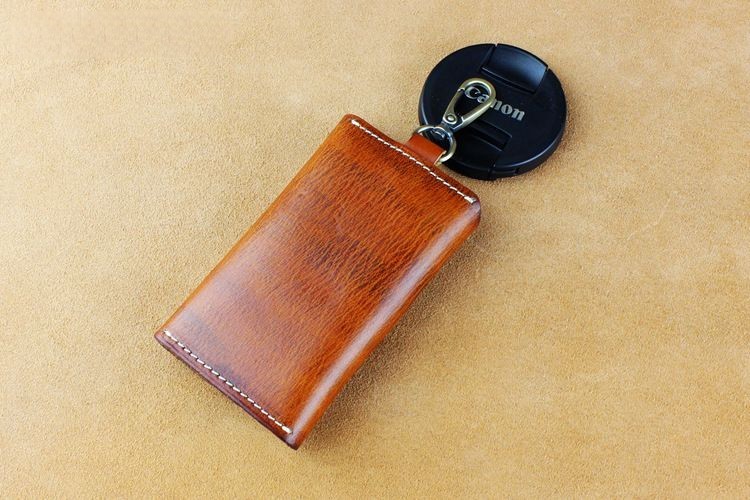 Car Key case,Genuine Leather Car Key Chain Keychain Holder Metal Hook and Keyring Zipper Bag for Remote Key Fob