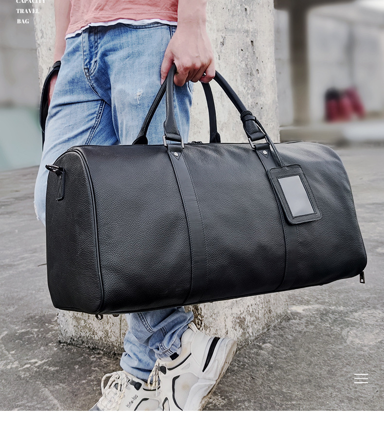 Leather duffle bags large 24 Inch Square Duffel Travel Gym Sports Overnight Weekender Leather Bag for men and women