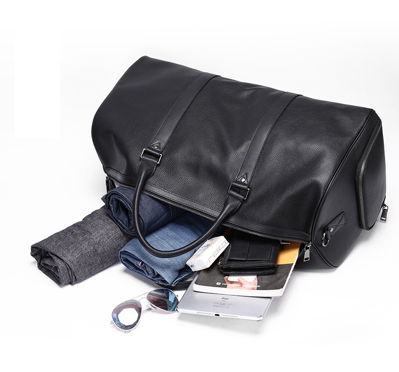 Leather duffle bags large 24 Inch Square Duffel Travel Gym Sports Overnight Weekender Leather Bag for men and women