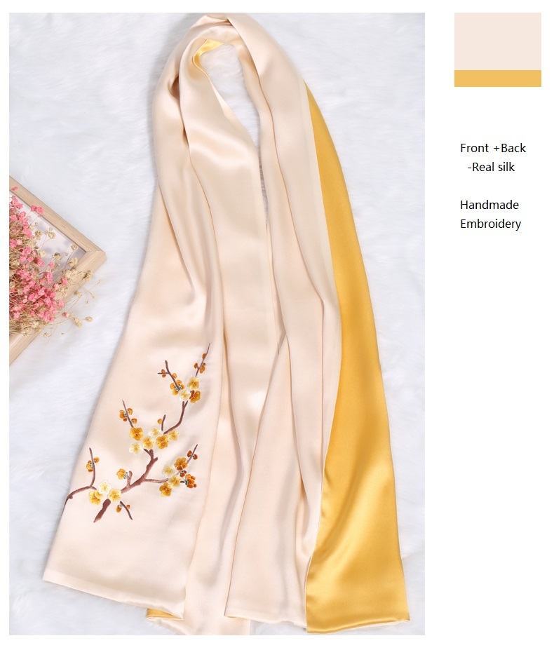 Silk Scarf Female Silk Mulberry Silk Scarf Spring and Autumn Handmade Su Embroidery Silk