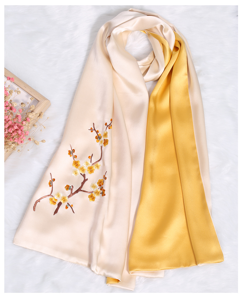 Silk Scarf Female Silk Mulberry Silk Scarf Spring and Autumn Handmade Su Embroidery Silk