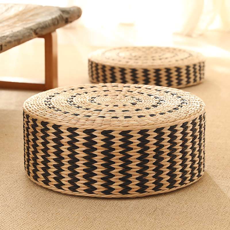 Floor Pillow Eco Friendly Round Straw Cushion Hand Woven Tatami Floor Mat Yoga Tea Ceremony Meditation Pad