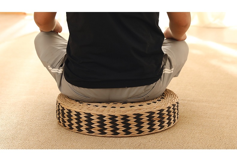 Floor Pillow Eco Friendly Round Straw Cushion Hand Woven Tatami Floor Mat Yoga Tea Ceremony Meditation Pad