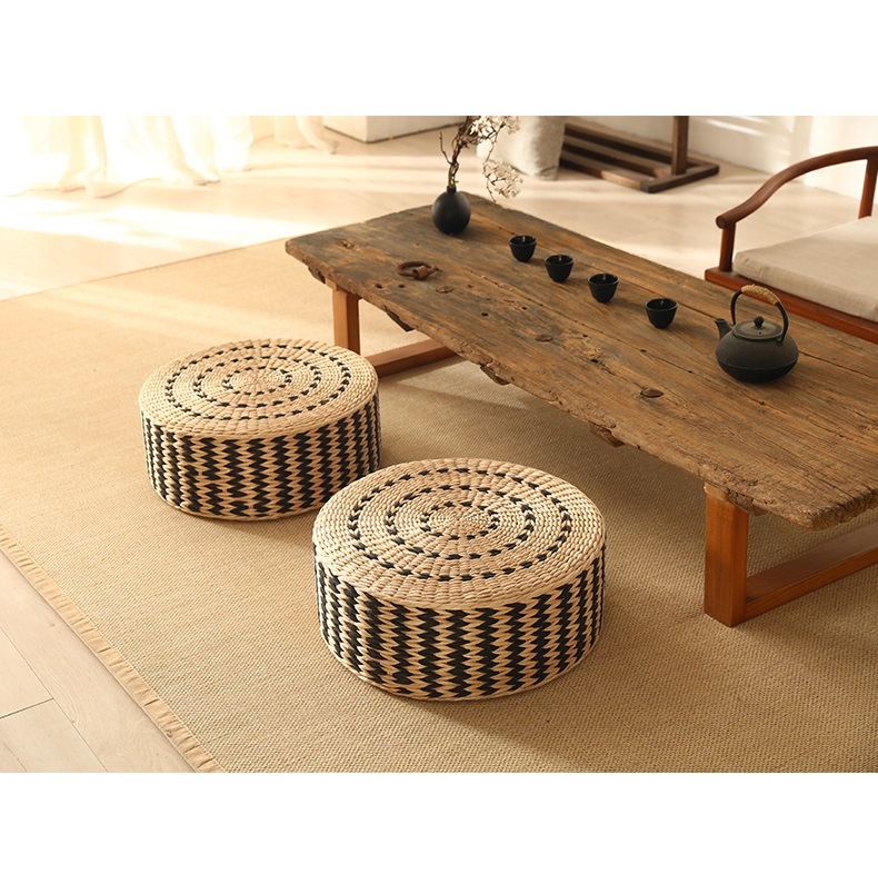 Floor Pillow Eco Friendly Round Straw Cushion Hand Woven Tatami Floor Mat Yoga Tea Ceremony Meditation Pad