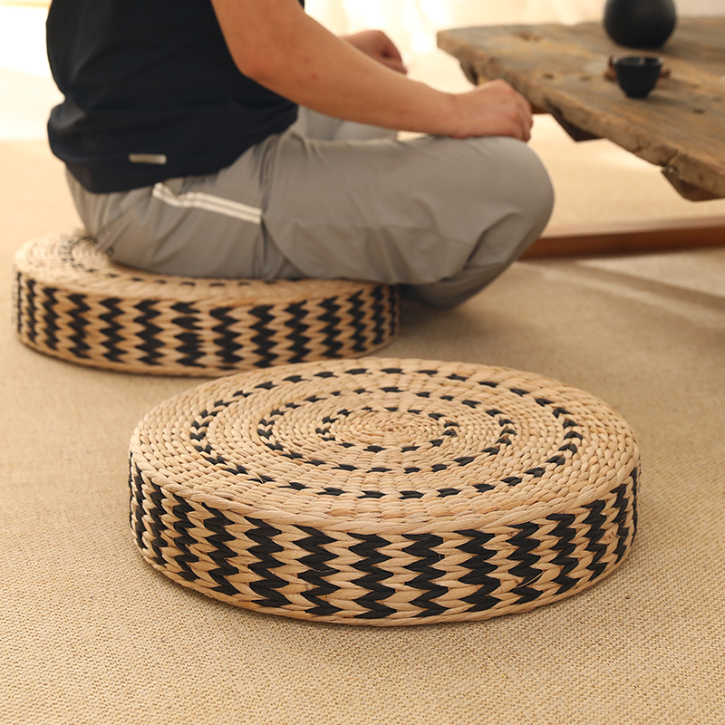 Floor Pillow Eco Friendly Round Straw Cushion Hand Woven Tatami Floor Mat Yoga Tea Ceremony Meditation Pad