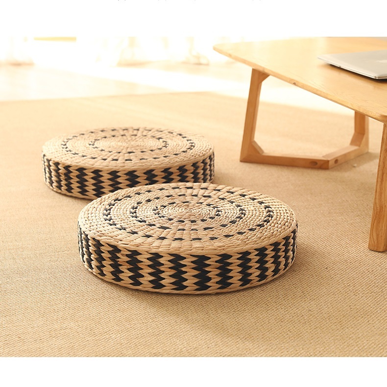 Floor Pillow Eco Friendly Round Straw Cushion Hand Woven Tatami Floor Mat Yoga Tea Ceremony Meditation Pad