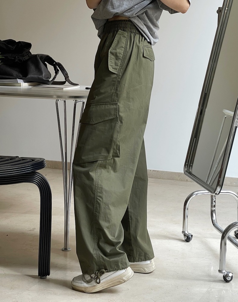 Japanese street stretchy drawstring overalls loose-fitting slim high waisted leg straight leg casual pants