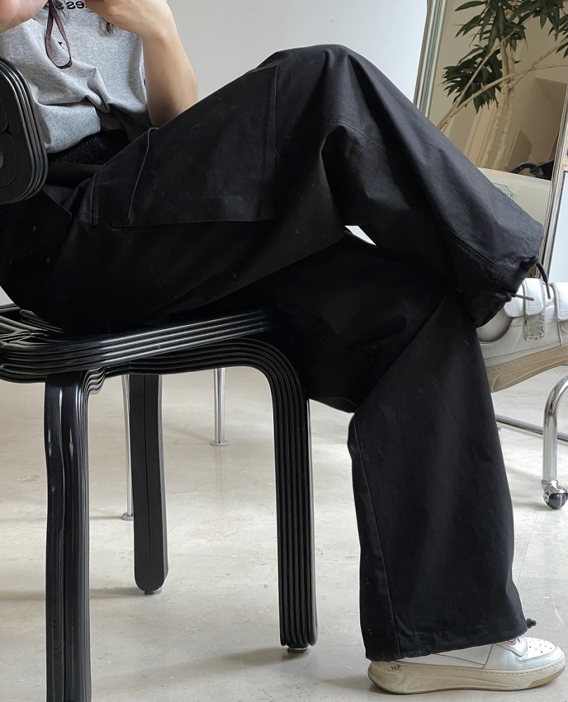 Japanese street stretchy drawstring overalls loose-fitting slim high waisted leg straight leg casual pants