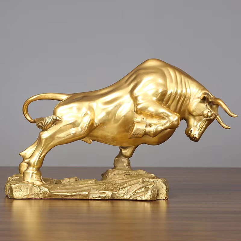 Bull Copper Animal Home Decoration Office Decoration Ornament Crafts Bull Sculpture Statue Copper Cattle Figurine with copper  Base