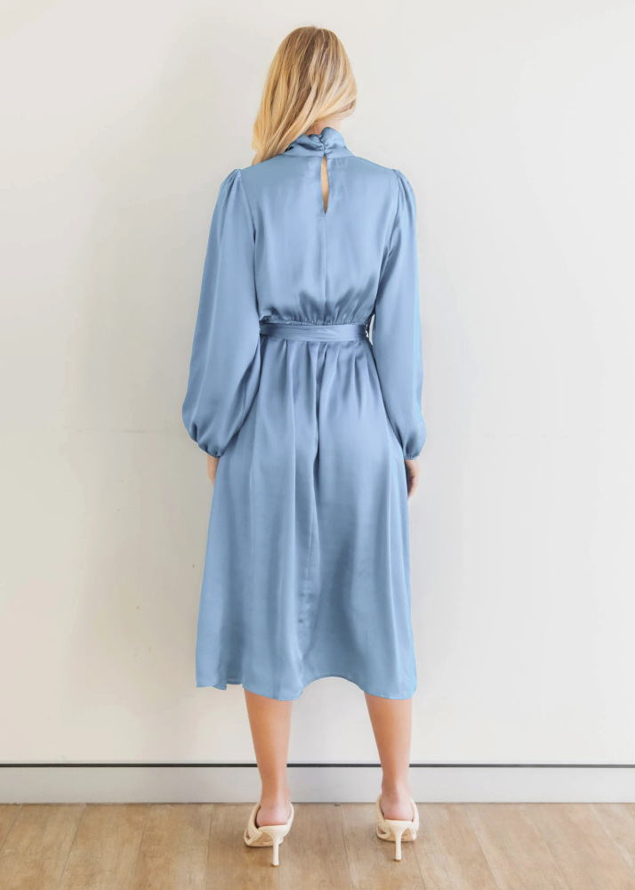 Satin temperament elegant senior sense French dress autumn long sleeve party dress