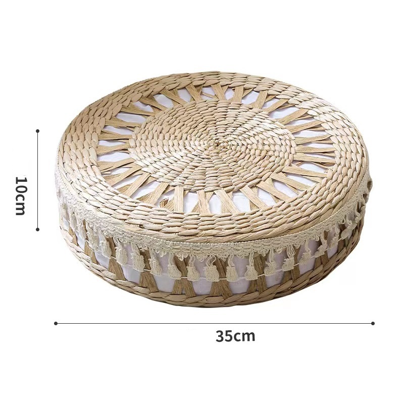 Floor Pillow Eco Friendly Round Straw Cushion Hand Woven Tatami Floor Mat Yoga Tea Ceremony Meditation Pad