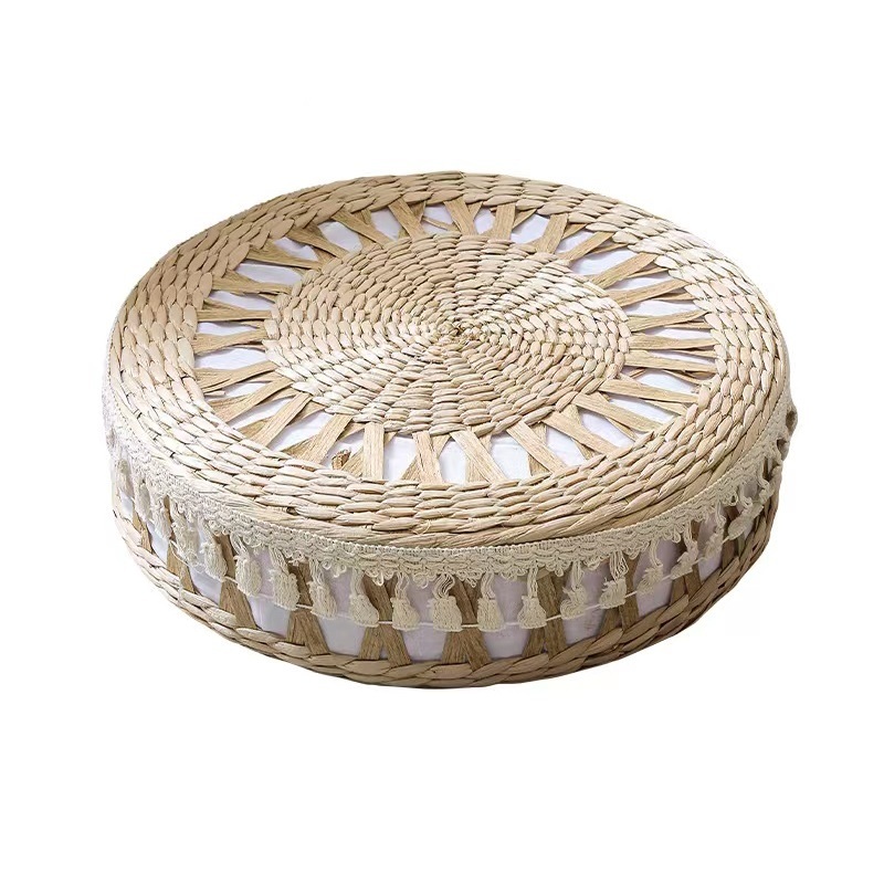 Floor Pillow Eco Friendly Round Straw Cushion Hand Woven Tatami Floor Mat Yoga Tea Ceremony Meditation Pad