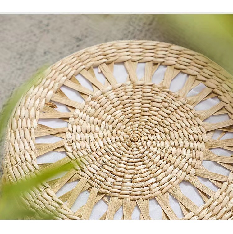 Floor Pillow Eco Friendly Round Straw Cushion Hand Woven Tatami Floor Mat Yoga Tea Ceremony Meditation Pad