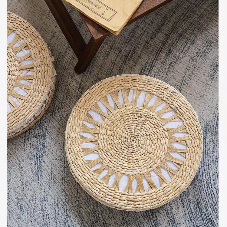 Floor Pillow Eco Friendly Round Straw Cushion Hand Woven Tatami Floor Mat Yoga Tea Ceremony Meditation Pad