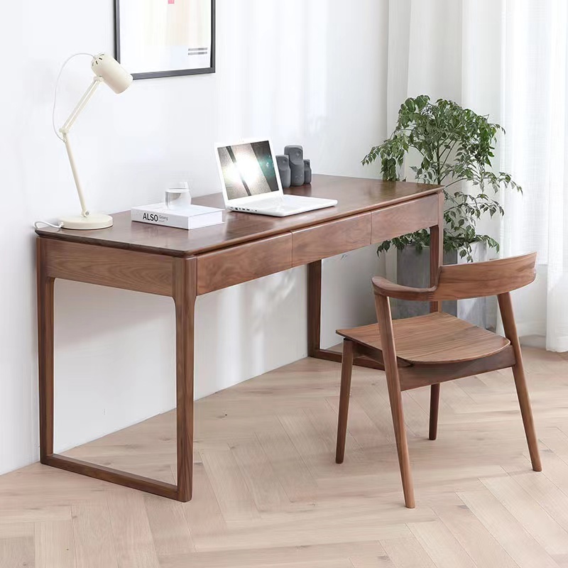 Modern Minimalist Solid Wood Computer Desk Office Desk North American Home Study Desk Writing Desk Black Walnut