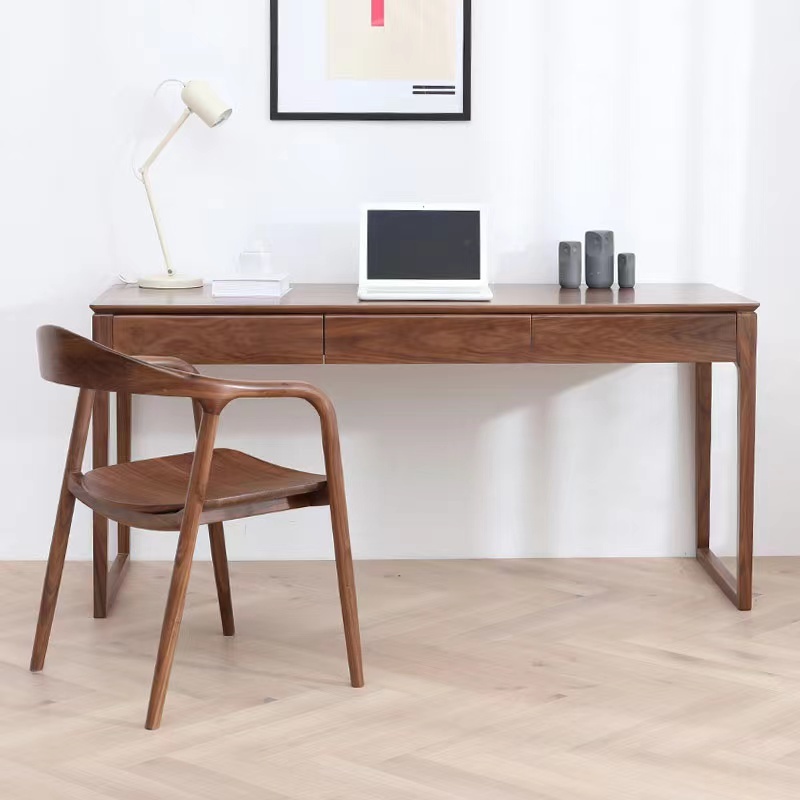 Modern Minimalist Solid Wood Computer Desk Office Desk North American Home Study Desk Writing Desk Black Walnut