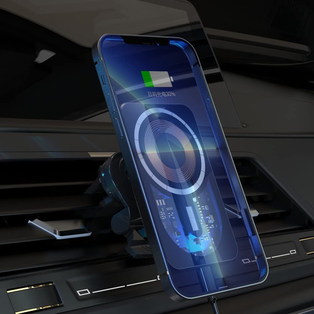 Magnetic Wireless Car Charger Mount, 15W Qi Fast Charging Car Charger Phone Mount Dashboard Vents Phone Mount Compatible
