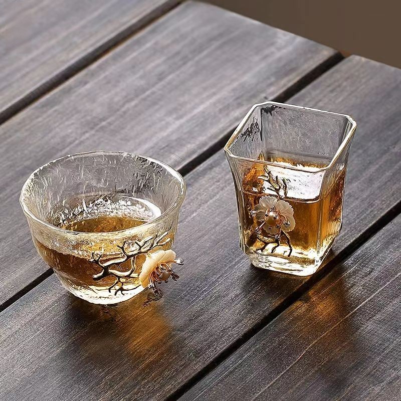 2 Pack Tea Cup Clear Glass Cups Flower Tea Cup Mother's Day Gifts Glass Tea Cups for Women Tea Mug for Coffee
