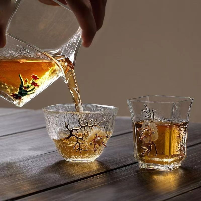 2 Pack Tea Cup Clear Glass Cups Flower Tea Cup Mother's Day Gifts Glass Tea Cups for Women Tea Mug for Coffee