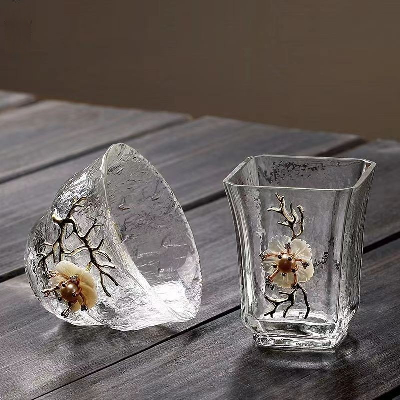 2 Pack Tea Cup Clear Glass Cups Flower Tea Cup Mother's Day Gifts Glass Tea Cups for Women Tea Mug for Coffee
